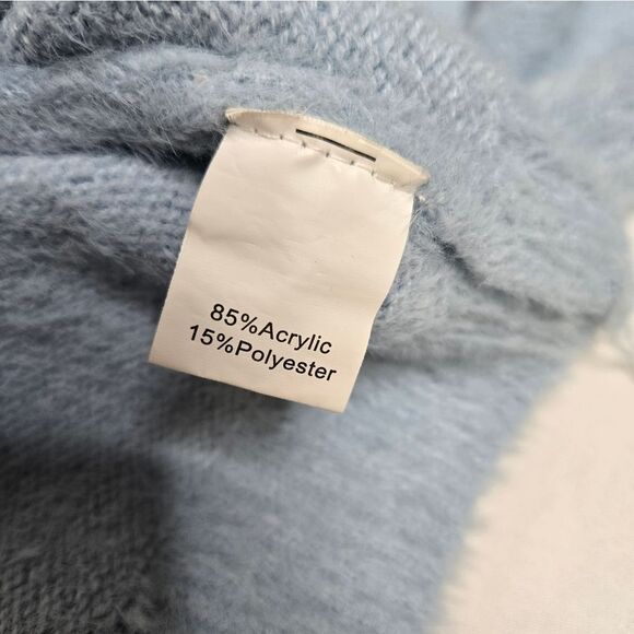 MISS‎ SPARKLING baby blue fuzzy cropped boxy retro button up cardigan sweater S - Picture 6 of 8